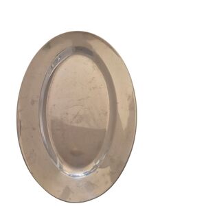 Vintage 50s Polished Stainless Steel  Silver Oval Platter Tray 19 X 12  Preowned
